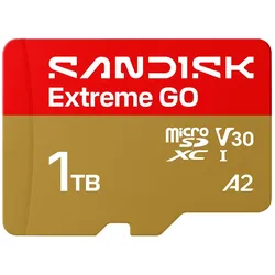 Sandisk Extreme Go (1000 GB, microSDHC, microSDXC, U3, UHS-I), Speicherkarte, Gold, Rot