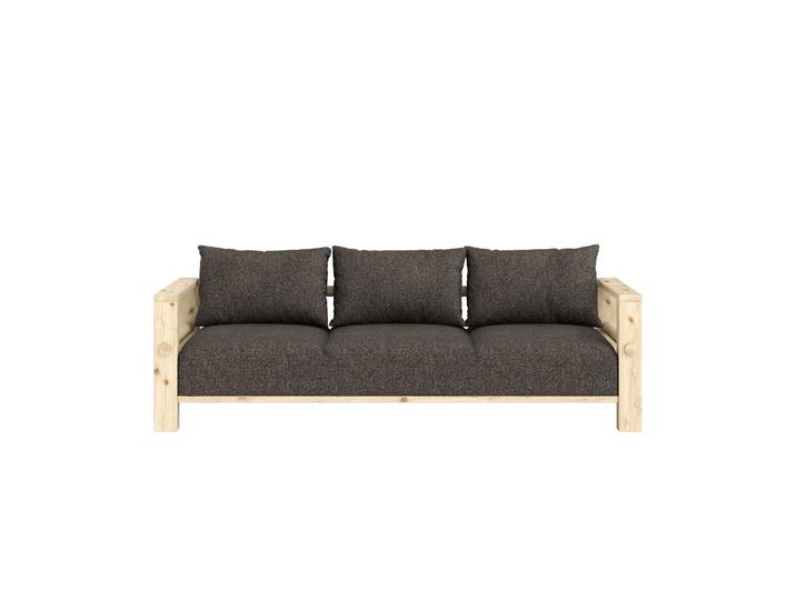 Sofa KARUP DESIGN Bare Sofa, Schlafsofa mit Boxspring, 3-Sitzer, Couch, Bettfunktion , grau (raw, mellow braun), B:225cm H:82cm T:94cm, Bezug: 100% Polyester. Kissenfülling: Schaumstoffgranulat, Sofas, Boxspring-Matratze mit Sprungfedern, 3 Rückenkissen, Made in Europe