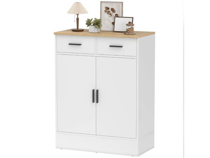 Fine Life Pro Sideboard Sideboard Naturholz/Weiß, 2 Schubladen, verstellbares Regal