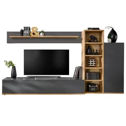 WOHNWAND grau, Wotan Eiche 240 cm, Schrankwand mit Push-to-Open