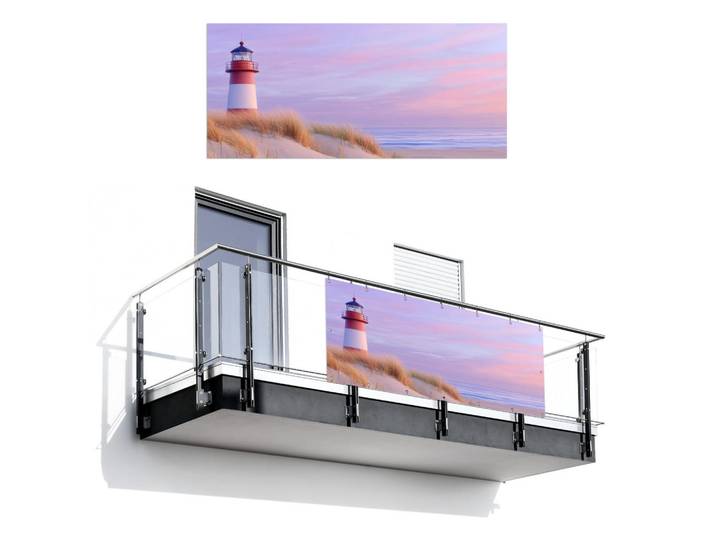 MuchoWow Balkon-Sichtschutz - Leuchtturm - Dünen - Sonnenuntergang - 200x90 cm, Hellrosa, Kunststoff, Rechteckig, 200x90 cm, Sonnen- & Sichtschutz, Sichtschutz Garten
