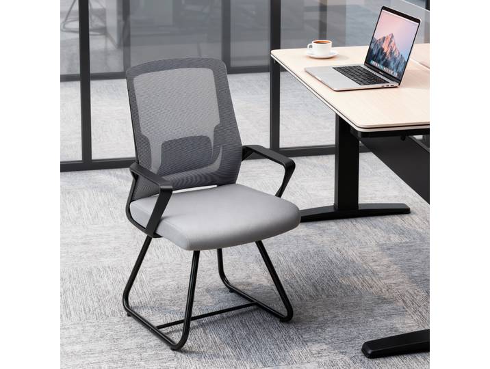 HOMCOM Chaise Bureau Tissu Maille Noir Salle Attente Conférence