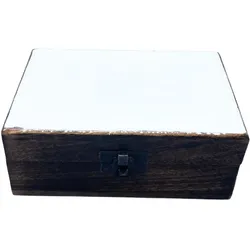 Medium Ceramic Glazed Wood Box - 15x10x6cm - White
