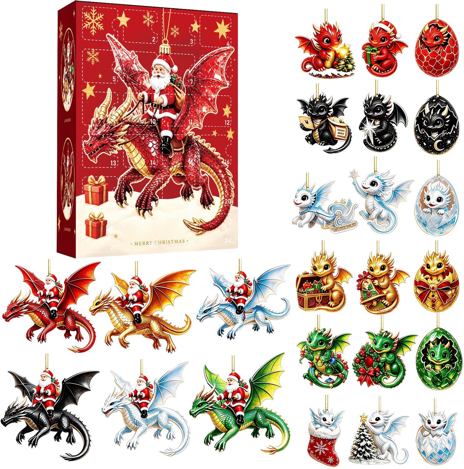 Kerst-drakenfiguurtje in verrassingsdoosje voor de kerst-adventskalender