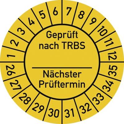 Dreifke® Prüfplakette Geprüft nach TRBS...2026-2035,Dokumentenfolie, Ø 30 mm,10 Stk./Bog.