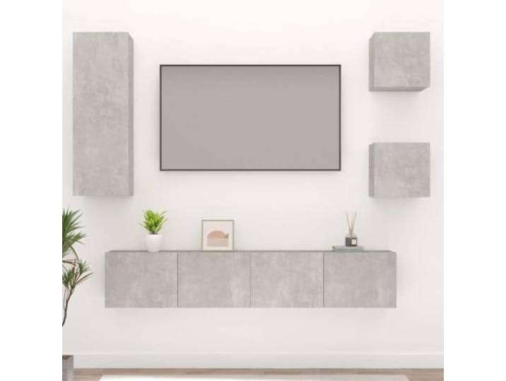 HEFZGDB 5-TLG. TV-Schrank-Set Betongrau Holzwerkstoff mit Wandmontage und reichlich Stauraum für Wohnzimmer Möbel
