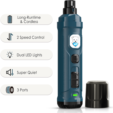 Happy Pet Pantry Professional Rechargeable Pet Nail Grinder With LED Light & Quiet 2 Speed Electric Trimmer dark Blue