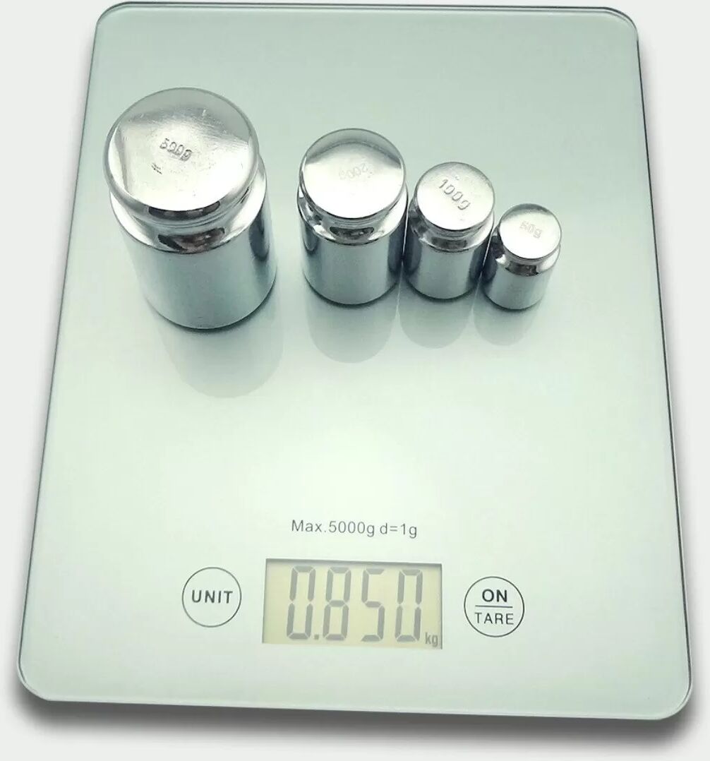 INF Tempered Glass Touch Küchenwaage kompatibel mit 2g-5000g Kapazität, 1g Genauigkeit, LCD-Anzeige Silber