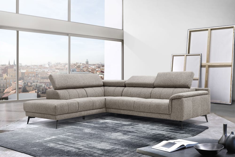 Wozimo Canapé d angle 5 places avec appuie-tête réglables, beige Beige 290x82x228cm
