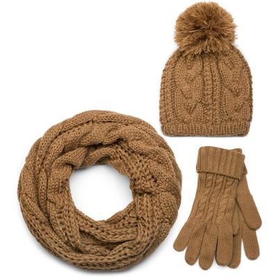 styleBREAKER "Strick Schal, Mütze & Handschuh Set mit Zopfmuster" 3 Stk.