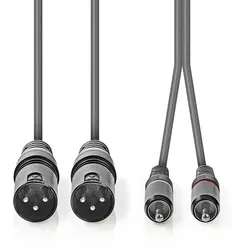 Nedis Balanced Audio-Kabel - 2x XLR 3-Pin Stecker - 2x RCA Stecker - Vernickelt - 1.50 m - Rund - PVC - Dunkelgrau - Kartonhülle