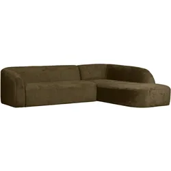 Ecksofa Sloping aus Struktursamt, modern und gepolstert, rechts, dunkelgrün Bonsai