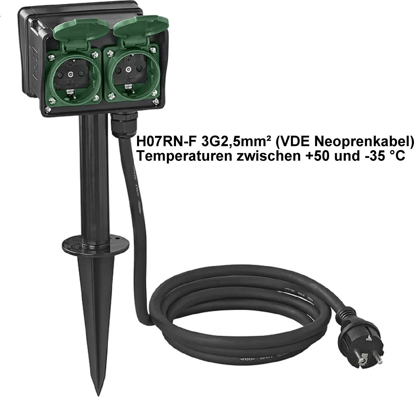 ProPlus 4-voudig buitenstopcontact met 2 meter kabel en aardingspen, IP44