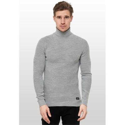 Rollkragenpullover RUSTY NEAL, Herren, Gr. S, grau (hellgrau), 82% Polyacryl, 10% Polyamid, 8% Elasthan, unifarben, normal, hoch geschlossener Ausschnitt, Pullover Rollkragenpullover, mit stilvollem Hochkragen