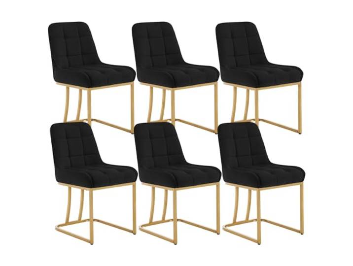 WOLTU Esszimmerstühle 6er Set, mit Metallgestell in Bogenform, Rückenlehne Küchenstühle gepolstert, Sitzfläche aus Samt, für Schlafzimmer Küche Wohnzimmer, Schwarz