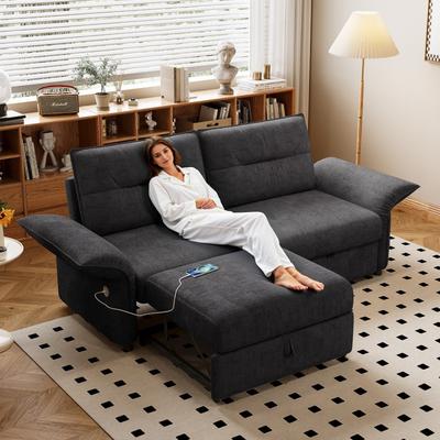 Loedds 85-Inch Plush Pull-Out Sleeper Sofa Bed with USB Charging