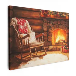 LEINWANDBILD Winter - Weihnachten - Zuhause - Kamin Wandbilder 80x60 cm