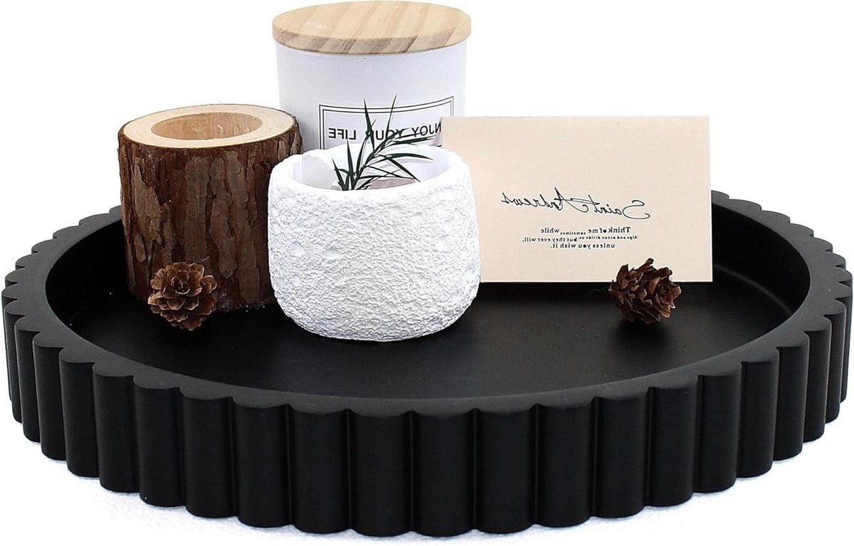 Ronde decoratieve lade met anti-slip afwerking in zwart