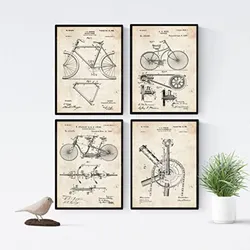 POSTER Set mit 4 Jahrgang Fahrrad Patent Jahrgang Stil A4 Rahmenlos