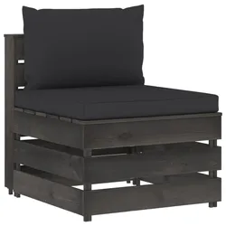 vidaXL Modulares Mittelsofa mit Kissen Grau Imprägniertes Holz