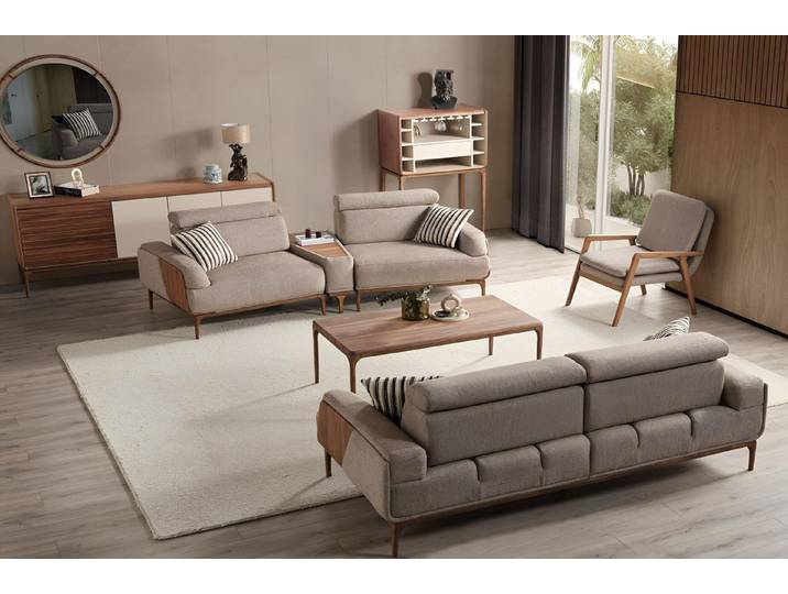 JVmoebel Polstergarnitur Beige Polstergarnitur mit Textilbezug und modernem Design, (3-tlg)