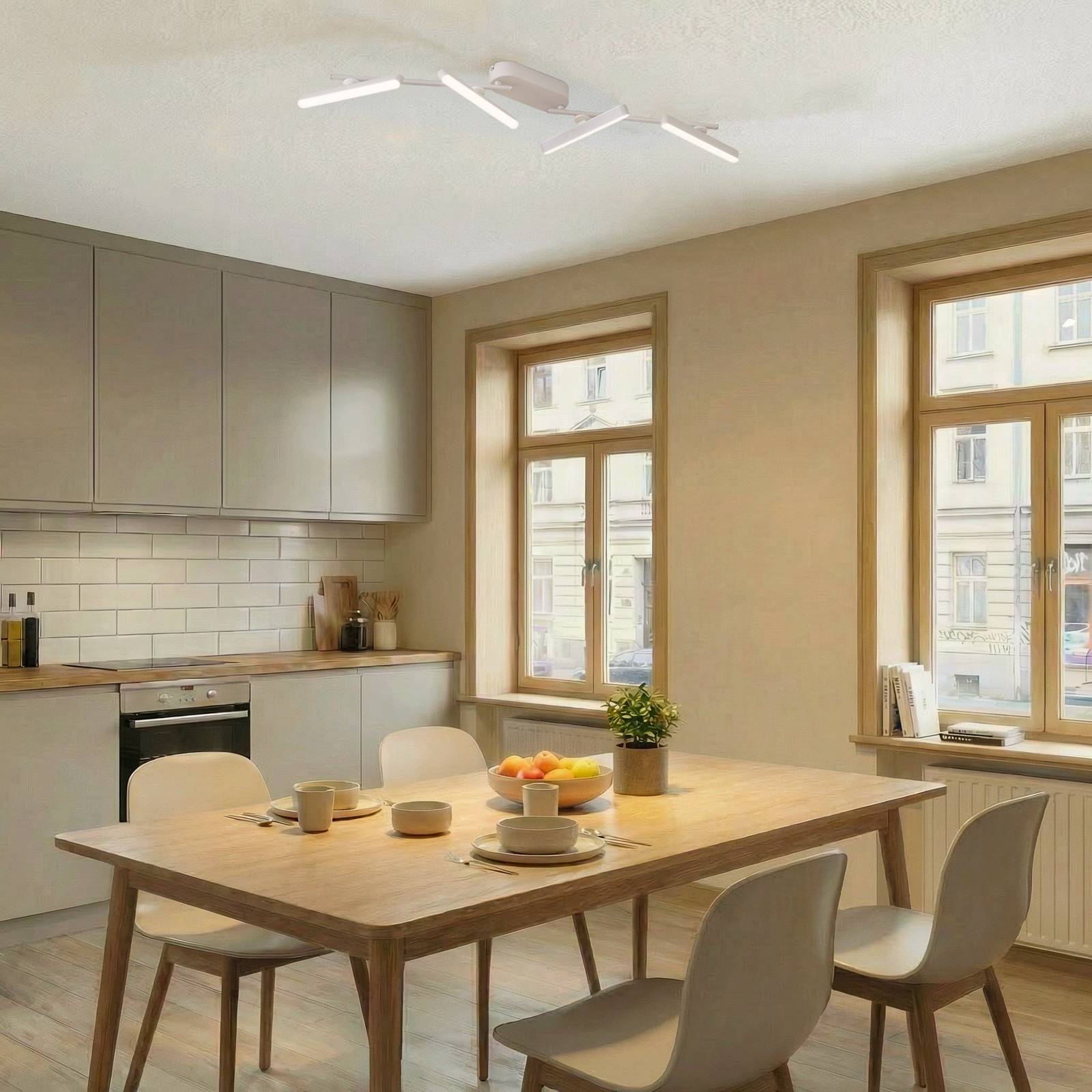 Lindby Eldrin LED spotlight, white, 4-bulb, batten light Lindby, dimmable, White / opal, Living / Dining Room, metal, Modern, Ceiling Light