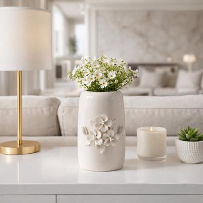 Sagebrook Home Decorative Vase - Ivory Ceramic Cylinder Flower Bunch, 8 in.