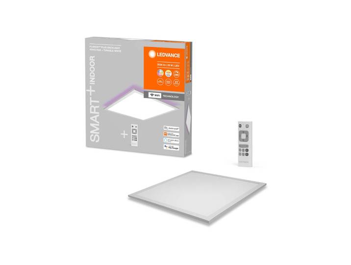 Slimme plafondlamp Planon Plus Backlight, dimbaar, wit / opaal, Woon-/ Eetkamer, Aluminium, Modern, Slimme plafondlamp