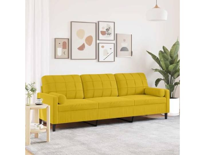 HEFZGDB 3-Sitzer Sofa 210 cm Samt Gelb mit Zierkissen – Weiches Samtstoff Polster, Robustes Metallgestell, Dick Gepolsterte Sitzflächen und Abnehmbare Bezüge für Wohnzimmer Komfort