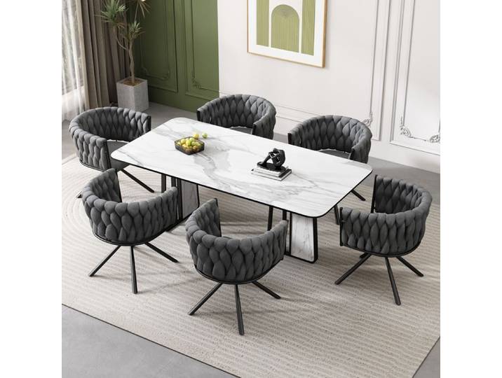Lot de 6 Chaise de Salle à Manger en Velours - Chaise Pivotante de Loisirs - Fauteuil de Luxe 56x46x71cm Gris