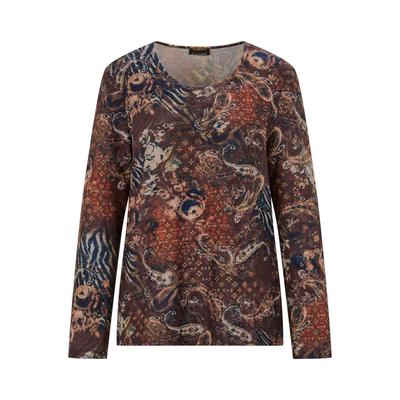Print-Shirt GOLDNER "Jerseyshirt mit Paisley", Damen, Gr. 38, braun (braun, gemustert), Modern, figurumspielend, Rundhals, Gerade, Shirts, stretchbequemer Jersey