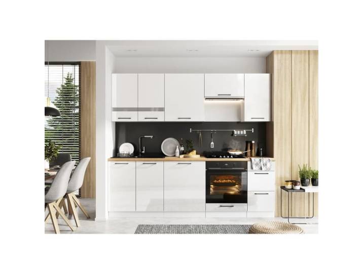 Cuisine complète SERENA 240 cm emplacement four encastrable - blanc brillant