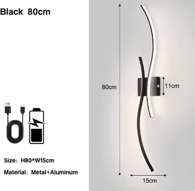 Inspire Picks Wireless Rechargeable LED Wall Sconce 3CCT Touch Dimmable Wall Light With Remote Control black 80cm