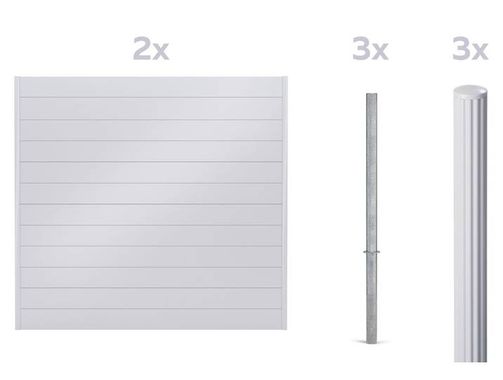 Alberts Sichtschutz Palitio als Set,weißalu.9006, zum Einbetonieren, Länge 4,00m, Profilhöhe 150mm