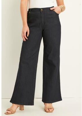 Plus Size Women's June Fit Wide-Leg Jeans by June & Vie in Dark Blue (Size 30 W)