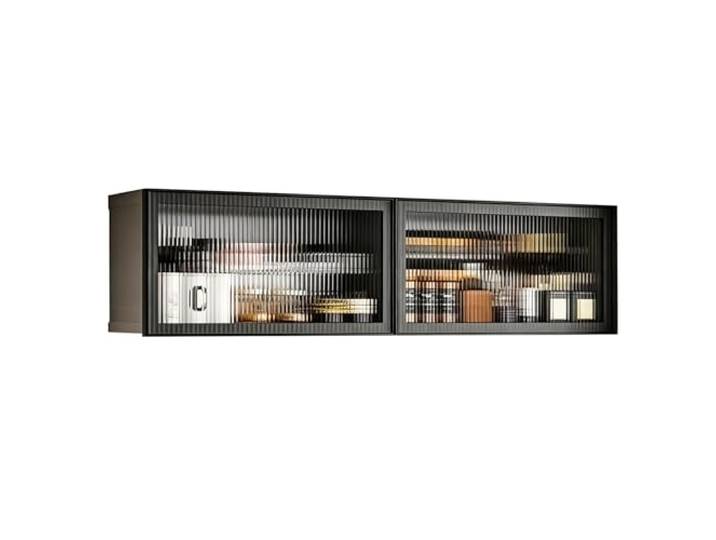 LUNAIZHUO Wandmontierter Küchenschrank, Vorratsschrank aus Aluminiumlegierung, Sideboard, Kaffee- und Weinbar-Aufbewahrungsschrank für Badezimmer/Wohnzimmer(Black,120cm/47in)