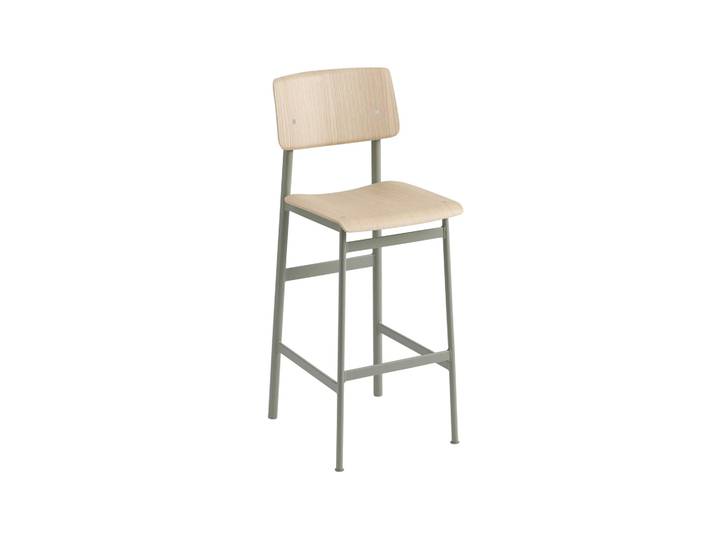 Muuto Loft Barstuhl Oak, hoch, dusty green Stahlgestell