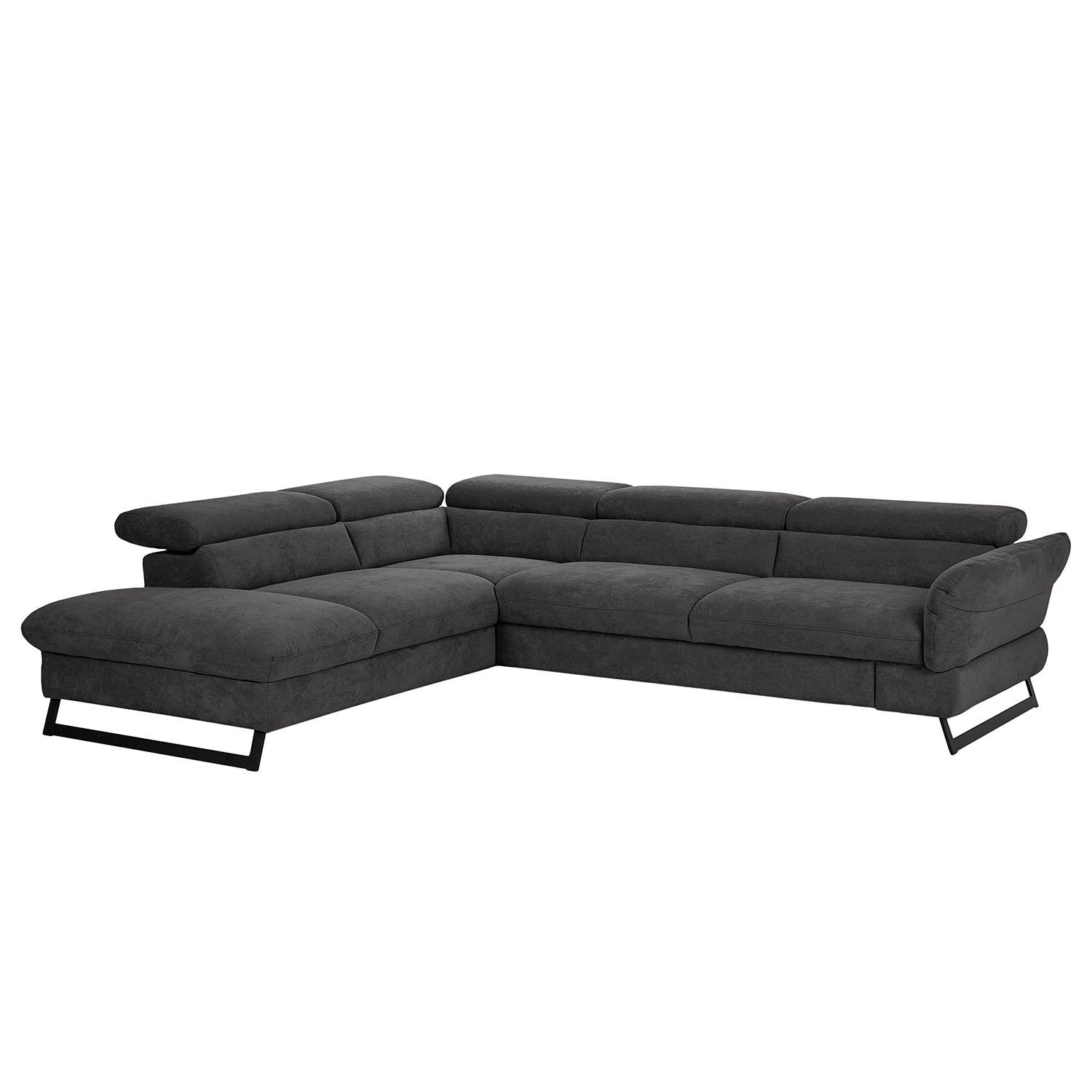 home24 Hoekbank Manson Grijs/Antraciet Microvezel met Slaapfunctie en Ottoman - Breedte: 283 cm, Diepte: 69 cm