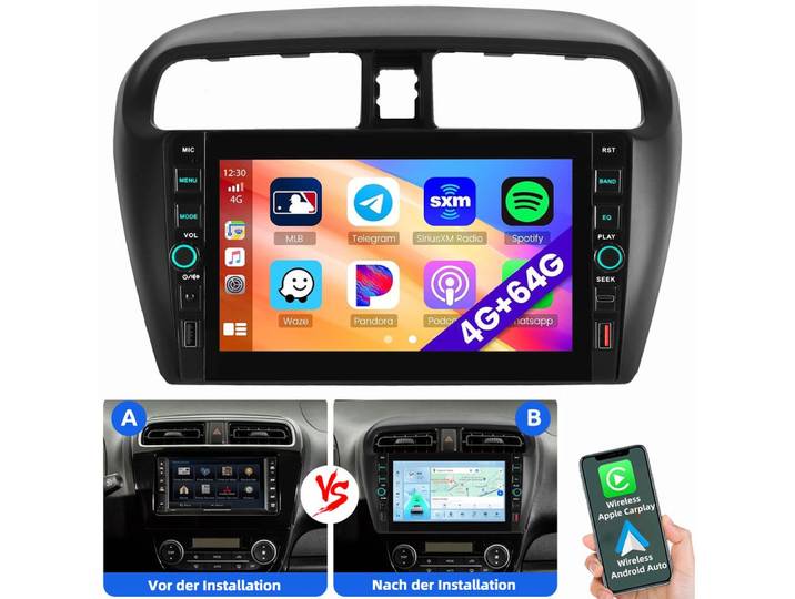 ESSGOO Für Mitsubishi Mirage Space Star Android 15 Navi Carplay Autoradio (RDS, Digitalradio (DAB), FM, AM)