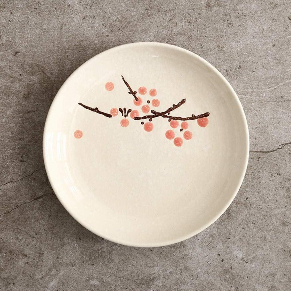 Ronde schotel met handbeschilderd ontwerp in rode pruim - Dessertbord voor kleine hapjes - Diameter: 16,3 cm