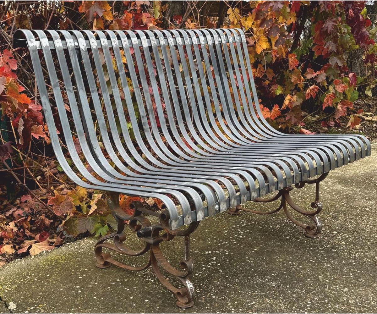 Casa Padrino Jugendstil Schmiedeeisen Gartenbank Silber / Rost 120 cm - Garten Möbel