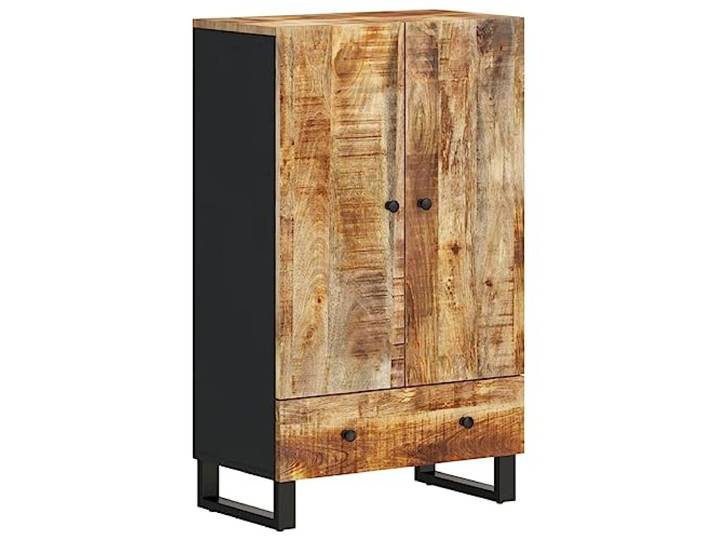 Fisinber Highboard Massivholz Mango Anrichte mit Schublade 60x33x100 cm Kompakter Schrank aus Echtholz mit Metallbeinen für Flur Wohnzimmer und Schlafzimmer mit viel Stauraum