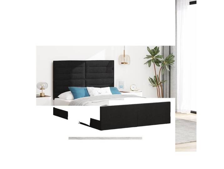 Cadre de lit en tissu noir Lit 2 places - Cadre de lit adulte 160x200 cm @FR(4675684)