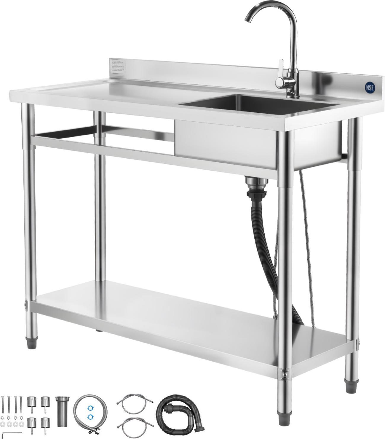 Spültisch Spülbecken Edelstahl (120 x 50 x 94 cm), Einzelbecken mit Wasserhahn & Ablage, Küchenspüle für Garage Restaurant Wäscherei
