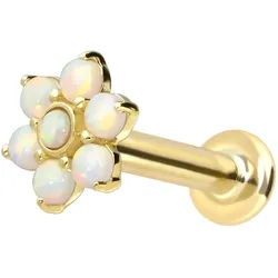 14 Karat Gold Labret mit Innengewinde BLUME + 7 SYNHETISCHE OPALE