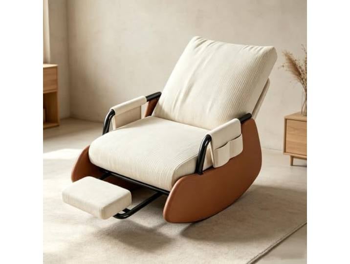 LCNDKF Gemütlicher Schaukelsessel mit Ausziehbarer Fußstütze Ergonomischer Schaukelstuhl mit ausziehbarer Fußstütze und Seitentasche für tägliche Entspannung.