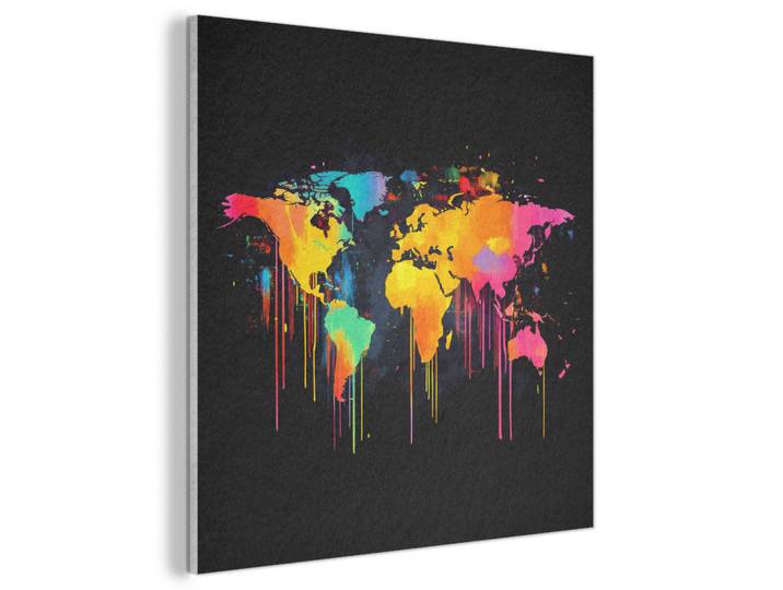MuchoWow Akustikbild Weltkarte - Farbe - Bunt - Graffiti - Welt Akustikpaneele 80x80 cm, Mehrfarbig, Kunststoff, Quadratisch, 80x80x0.9 cm, Tapeten & Wandverkleidungen, Akustikpaneele