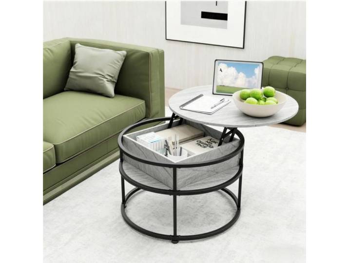MIPAN.Table Basse Ronde - 60 x 60cm - Table Basse Relevable - Table Basse - Gris
