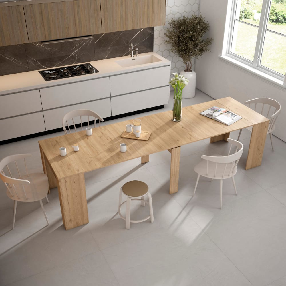 Skraut home Table auxiliaire extensible effet bois de chêne 302x90x77cm Beige 302x77x58cm