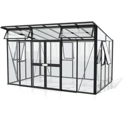 Vitavia Gewächshaus Aura 11500 inkl. 5 Fenstern - 11,5 m2 ESG 3 mm mit HKP-Dach 10 mm schwarz